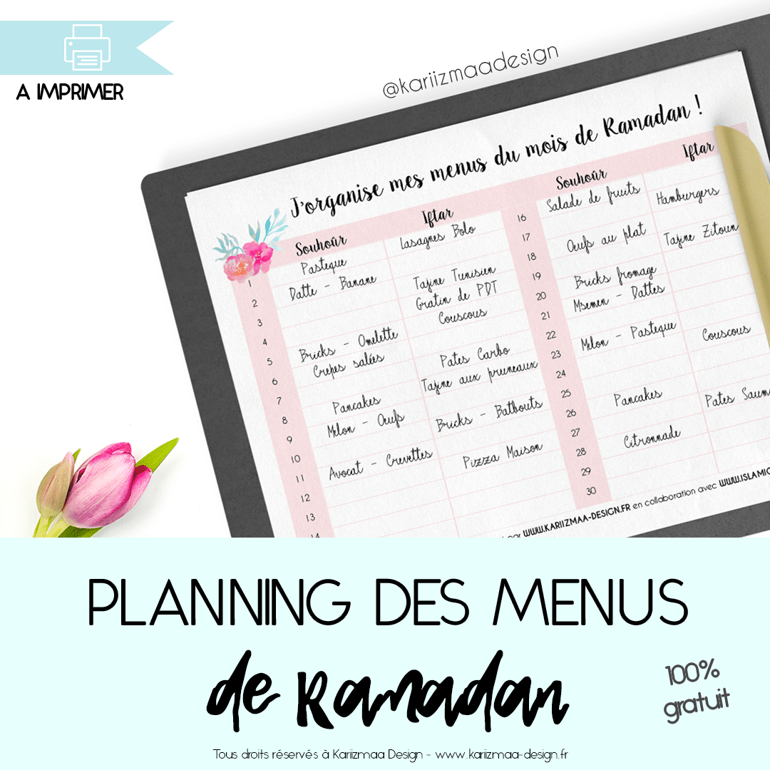 Planning des menus du Ramadan Kariizmaa Design